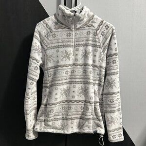 Eddie Bauer White/Gray Snowflake Fleece 1/4 Zip Pullover Women's Size M